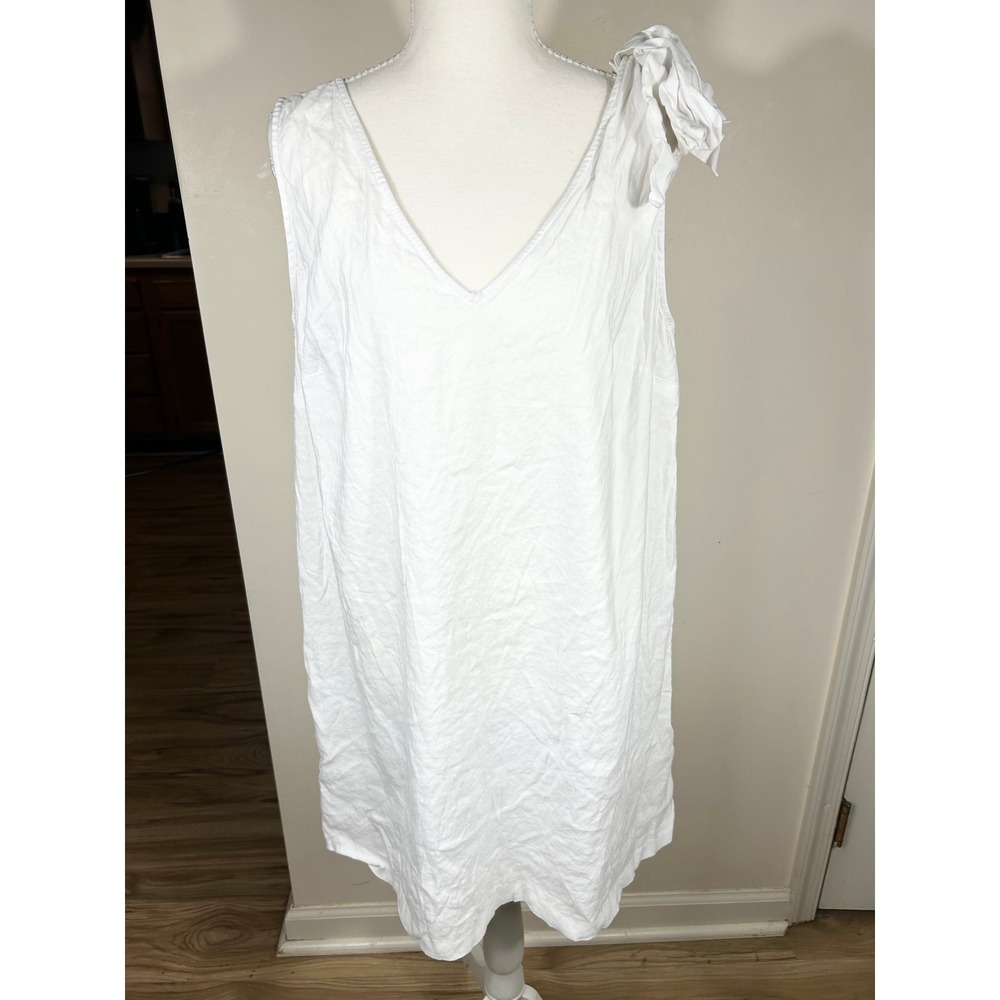 Alex Marie Shift Dress Womens L White Linen Blend Bow Shoulder‎ Clean Girl LWD